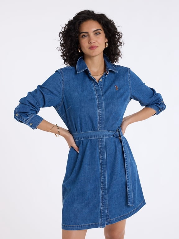 Women's Belted Denim Shirt Dress