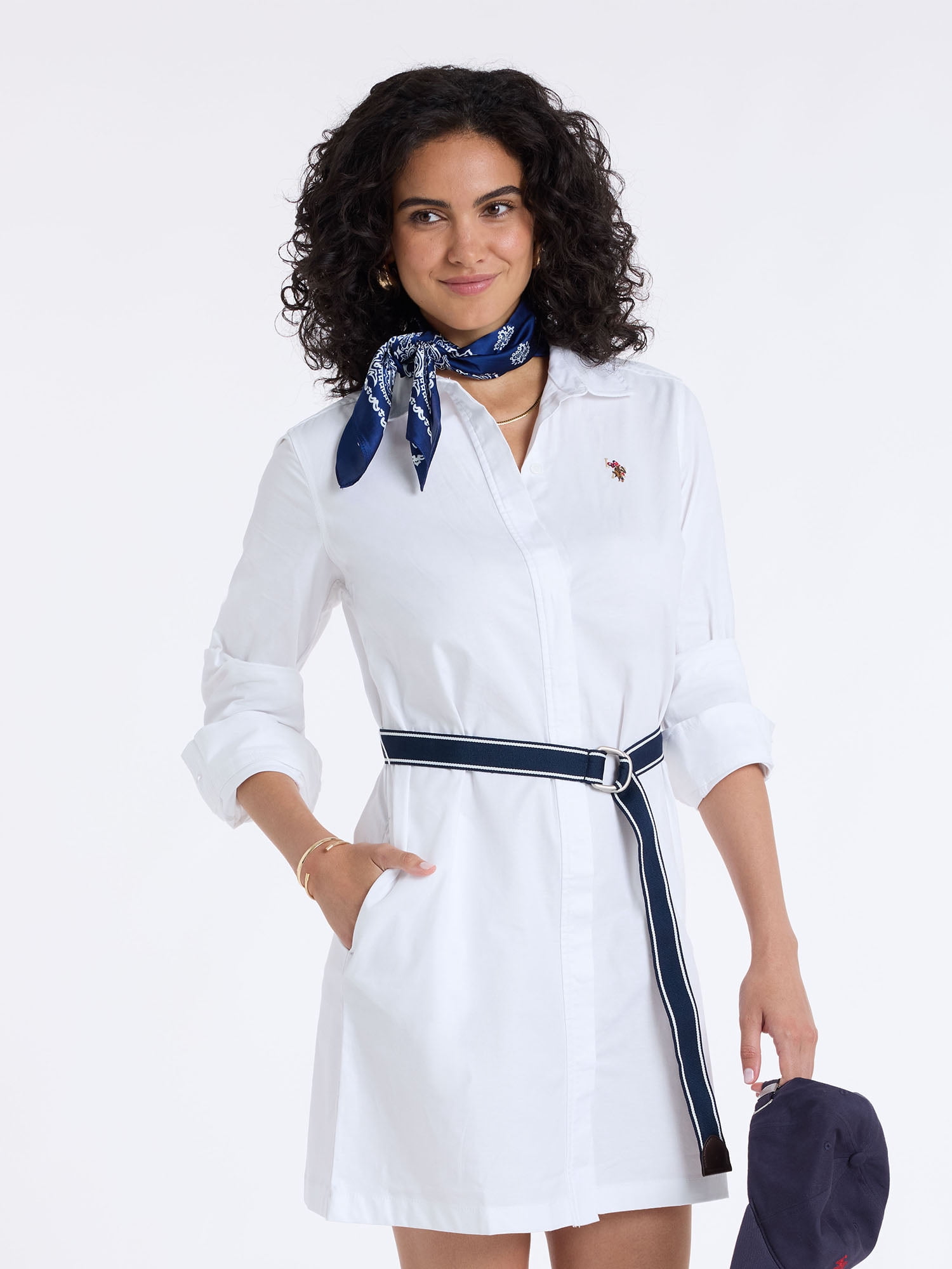 U.S. Polo Assn. Women's Belted Oxford Shirt Dress, Sizes XS-XL