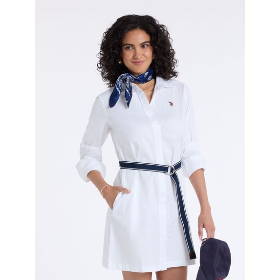 U.S. Polo Assn. Women's Belted Oxford Shirt Dress, Sizes XS-XL