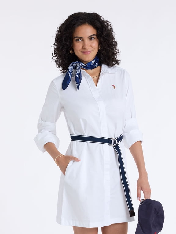 Women's Belted Oxford Shirt Dress, Sizes XS-XL