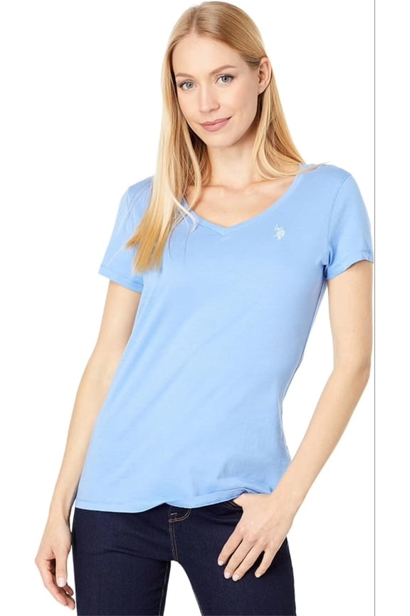 Women's Short Sleeve V-Neck T-Shirt, Calming Blue, Large