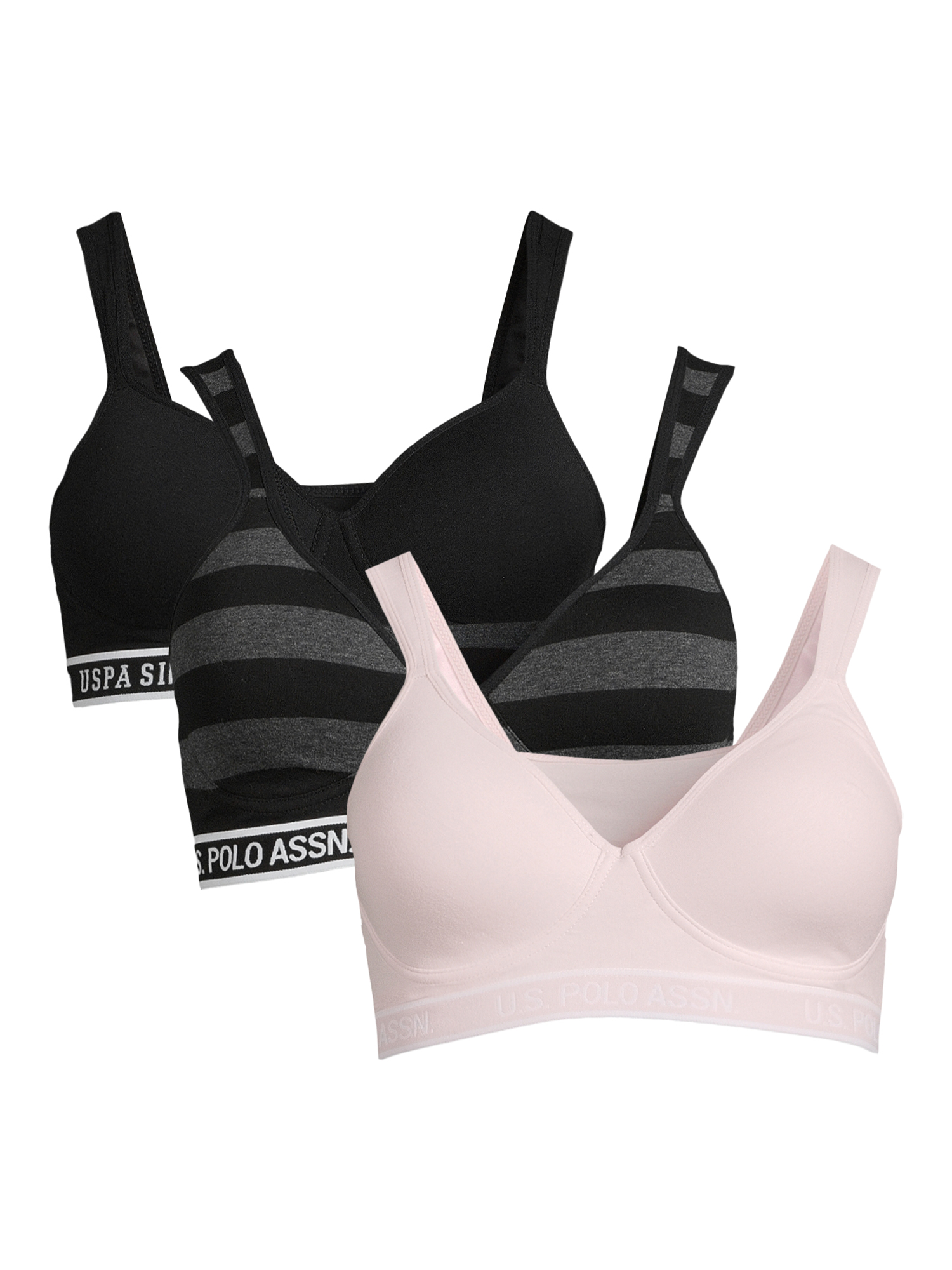 U.S. Polo Assn. Women's Tag-Free Striped Sports Bra Set, 3-Pack - image 1 of 4
