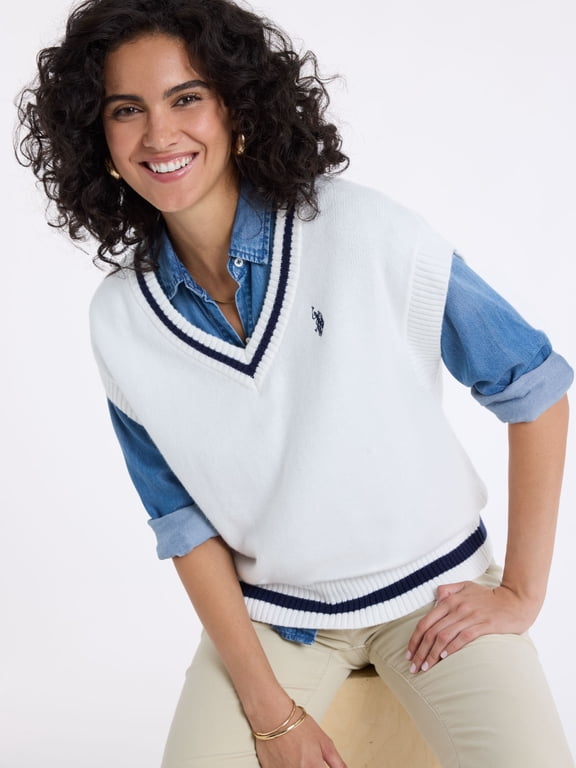 Women's Tipped Drop Shoulder Sweater Vest, XS-XL