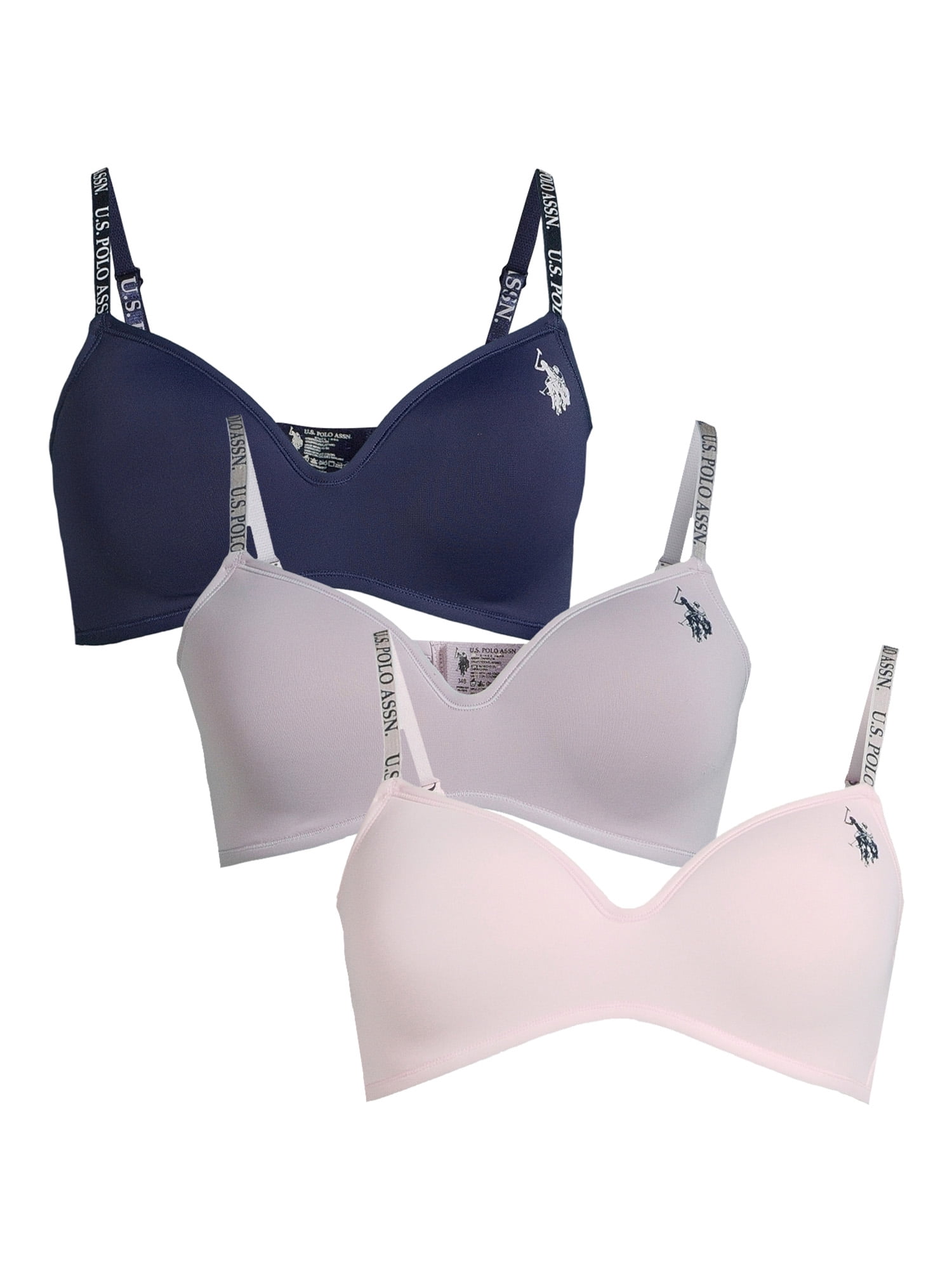 U.S. Polo Assn. Women's Wire Free Microfiber Push Up Bras, 3-Pack, Sizes  32A-38DD