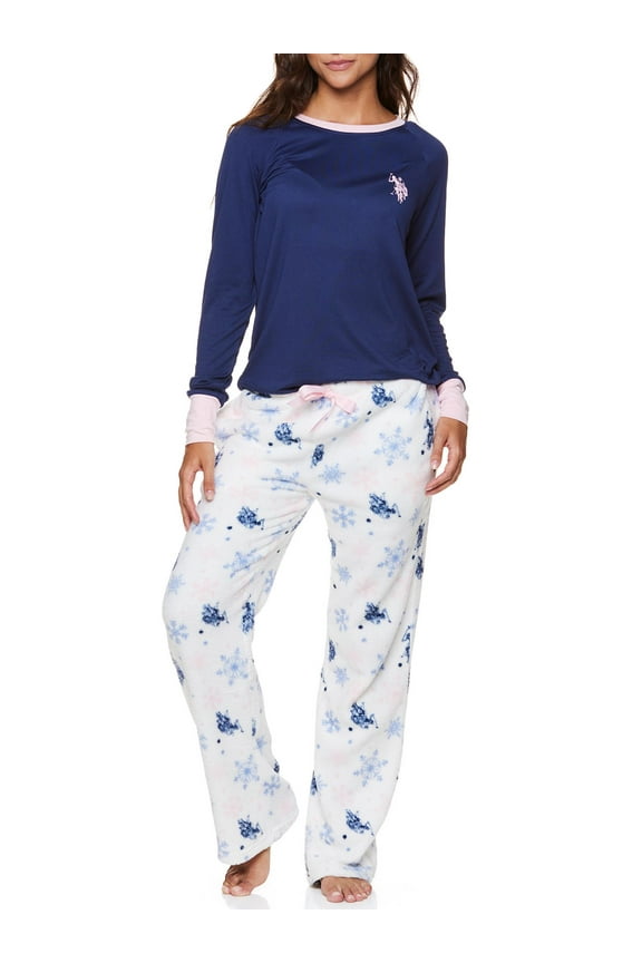Women's & Women's Plus Long Sleeve Top and Plush Pant Pajama Sleep Set, 2-Piece, Sizes S-3XL