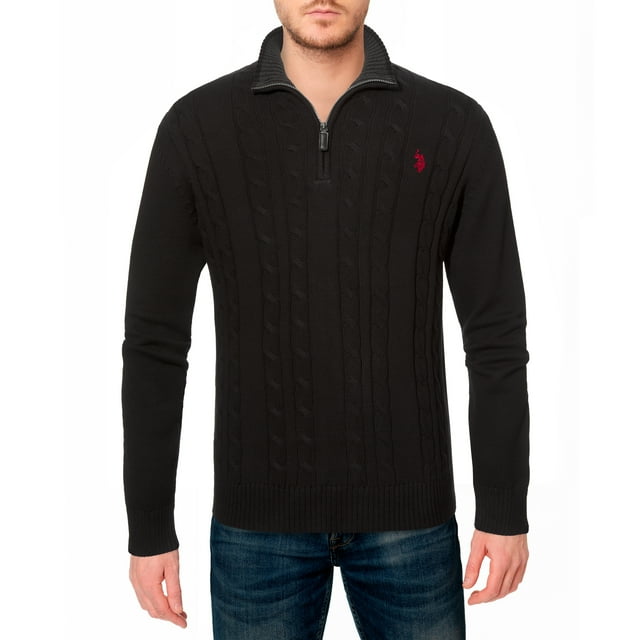 U.S. Polo Assn. mens Cable Knit 1/4 Zip Sweater (Black, Small