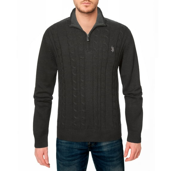 U.S. Polo Assn. mens Cable Knit 1/4 Zip Sweater (Charcoal Heather, Large)