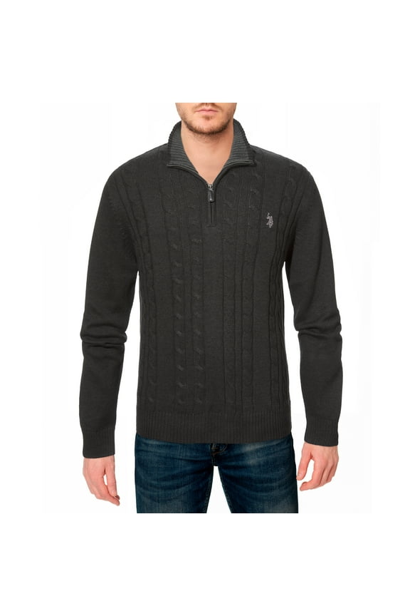 mens Cable Knit 1/4 Zip Sweater (Charcoal Heather, XXL)