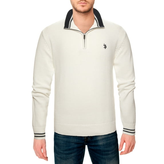 U.S. Polo Assn. mens Quilted Shoulder 1/4 Neck Sweater (Winter White, Large)
