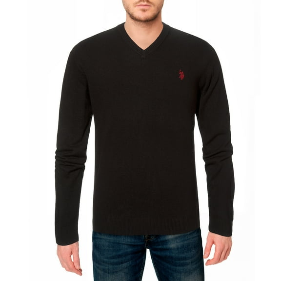 U.S. Polo Assn. mens Solid V-Neck Long-Sleeve Sweater (Black, Medium)
