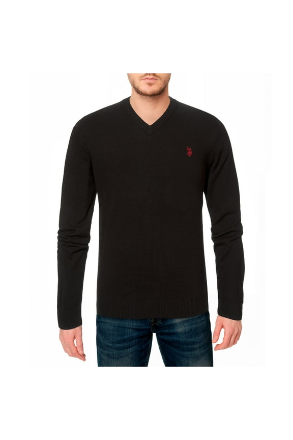 mens Solid V-Neck Long-Sleeve Sweater (Black, XL)