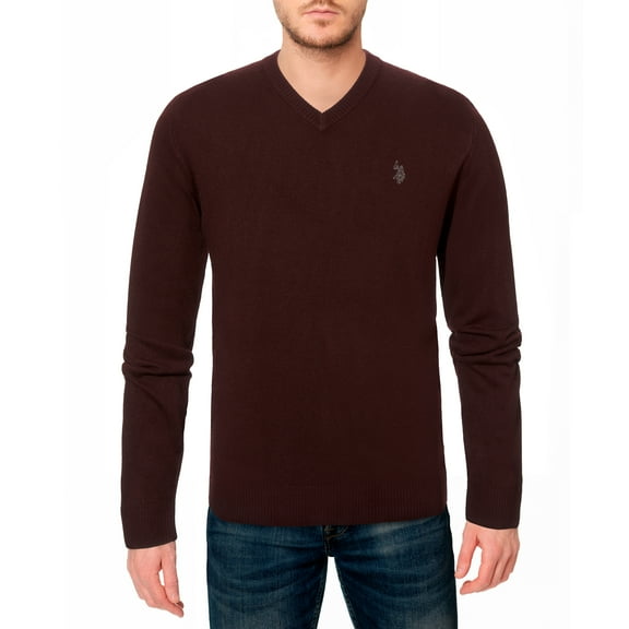 U.S. Polo Assn. mens Solid V-Neck Long-Sleeve Sweater (Burgundy, Medium)