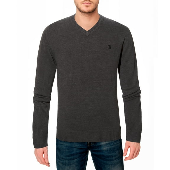 U.S. Polo Assn. mens Solid V-Neck Long-Sleeve Sweater (Iron Heather, Medium)