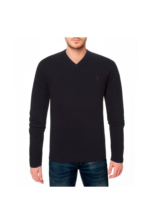 mens Solid V-Neck Long-Sleeve Sweater (Navy, XXL)