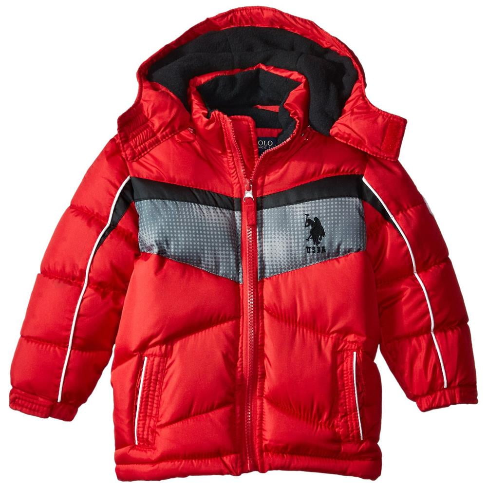 U.S. Polo Association Boys 2T 4T Panel Bubble Jacket Red 2T