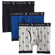 U.S. Polo Association Mens 3 Pack Cotton Boxer Brief Royal Blue/Grey with Pony Logos/Navy Waistband Large