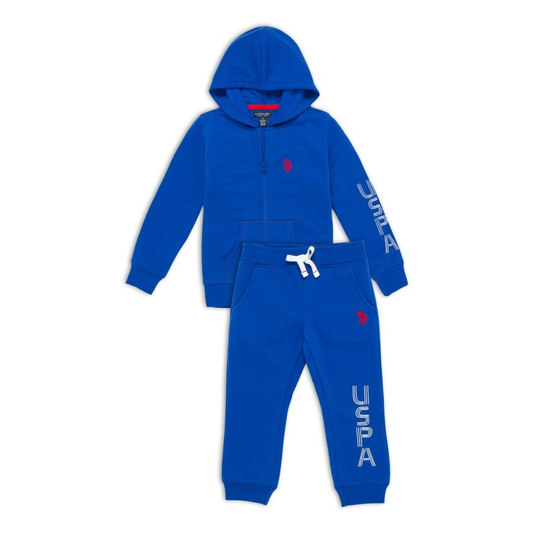 U.S. Polo Toddler Girl Fleece Zip Up Hoodie Jogger Outfit Set 2