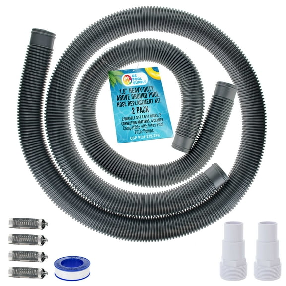 U.S. Pool Supply 1.5" Heavy-Duty Above Ground Pool Hose Replacement Kit - 3 Foot and 6 Foot Silver Hoses, 2 Connection Adapters, 4 Clamps - Compatible with Intex Filter Pumps