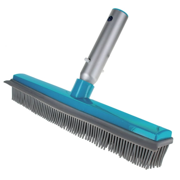 U.S. Pool Supply 13" Pool Brush with Rubber Bristles and Squeegee Edge - Safe for Vinyl Liners, Ideal for Above-Ground Pools, Aluminum Pole Handle - Scrub Leaves Debris from Walls, Floors, Corners