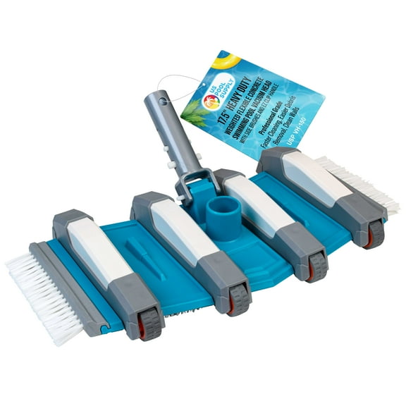 U.S. Pool Supply 19" Heavy Duty Weighted Flexible Concrete Swimming Pool Vacuum Head with Side Brushes and Metal EZ Clip Handle - Commercial Grade - Faster Cleaning, Easier Debris Removal