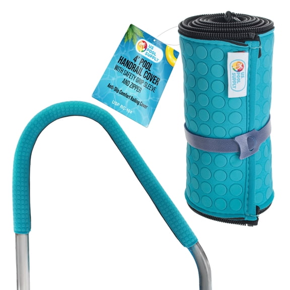 U.S. Pool Supply 4-Foot Pool Handrail Cover with Safety Grip Sleeve and Zipper - Teal Blue Neoprene Slip Resistant Hand Rail Grip - Anti-Slip Comfort Railing Cover, Reduces Risk of Slipping or Falling