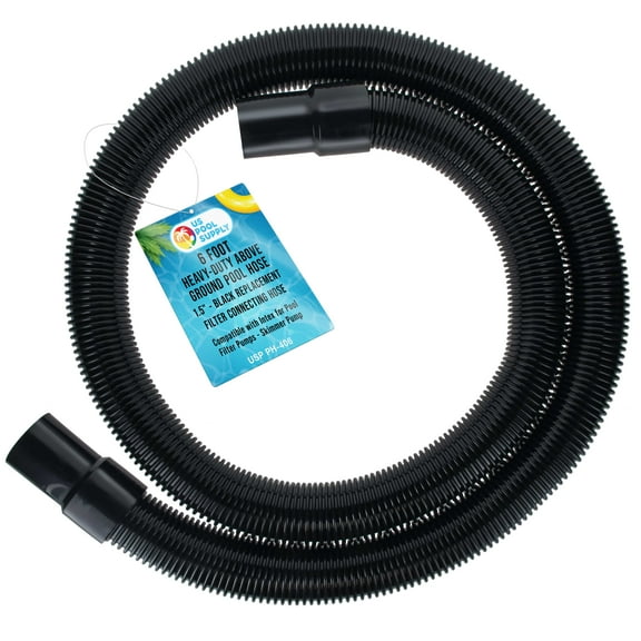 U.S. Pool Supply 6 Foot Heavy-Duty Above Ground Pool Hose, 1.5" - Black Replacement Filter Connecting Hose, Flexible Spiral Wound EVA - Compatible with Intex for Pool Filter Pumps - Skimmer Pump