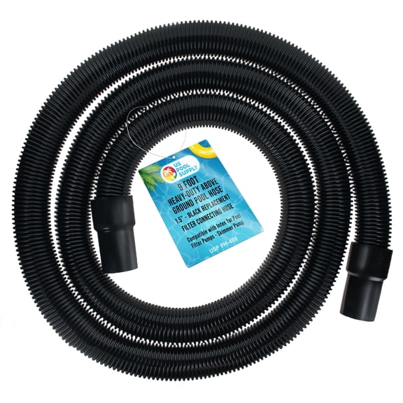 U.S. Pool Supply 9 Foot Heavy-Duty Above Ground Pool Hose, 1.5" - Black Replacement Filter Connecting Hose, Flexible Spiral Wound EVA - Compatible with Intex for Pool Filter Pumps - Skimmer Pump