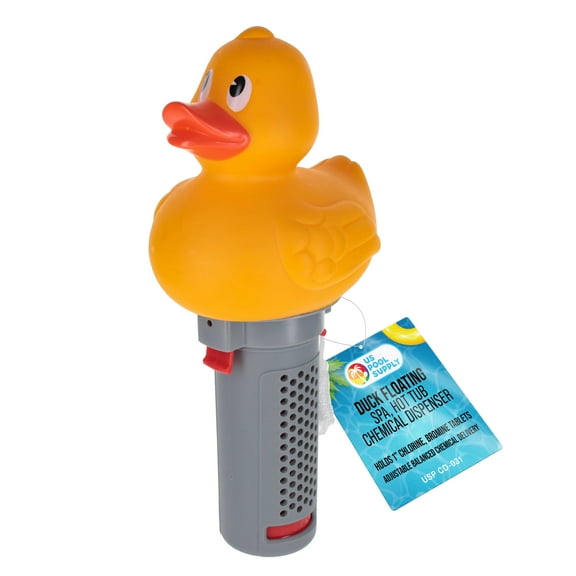 U.S. Pool Supply Duck Floating Spa, Hot Tub & Small Pool Chlorine and Bromine Dispenser - Holds 1" Tablets, 6 Flow Level Control Settings, Fun Yellow Animal Float Floater, Adjustable Delivery