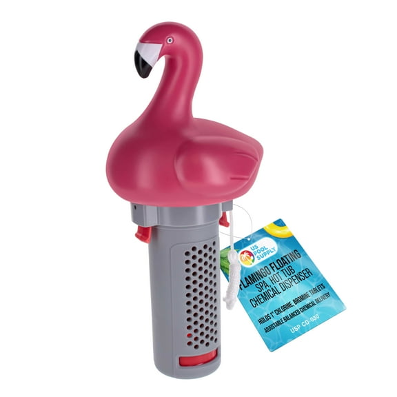 U.S. Pool Supply Flamingo Floating Spa, Hot Tub & Small Pool Chlorine and Bromine Dispenser - Holds 1" Tablets, 6 Flow Level Control Settings - Fun Pink Animal Floater, Adjustable Balanced Delivery