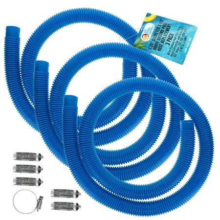 U.S. Pool Supply Above Ground Pool Hose Replacement 1.25" Diameter x 59" Long, 3 Pack - Blue Premium Pool Filter Pump Hoses Compatible with Intex 607, 637 Pumps, 330, 530, 1000GPH - 6 Metal Clamps