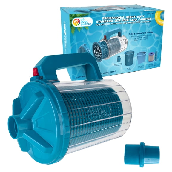 U.S. Pool Supply Pool Leaf Canister - Heavy Duty Inline Pool Leaf Catcher, 3-in-1 Filtration (3 Filters, Basket, Mesh Bag & Micro-Cartridge) - Fits 1.5" Hoses, Catch Leaves, Inground Vacuum Cleaner