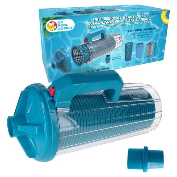 U.S. Pool Supply Pool Leaf Canister - XL Heavy Duty Inline Pool Leaf Catcher, 3-in-1 Filtration (3 Filters, Basket, Mesh Bag & Micro-Cartridge) - Fits 1.5" Hoses, Inground Vacuum Cleaner