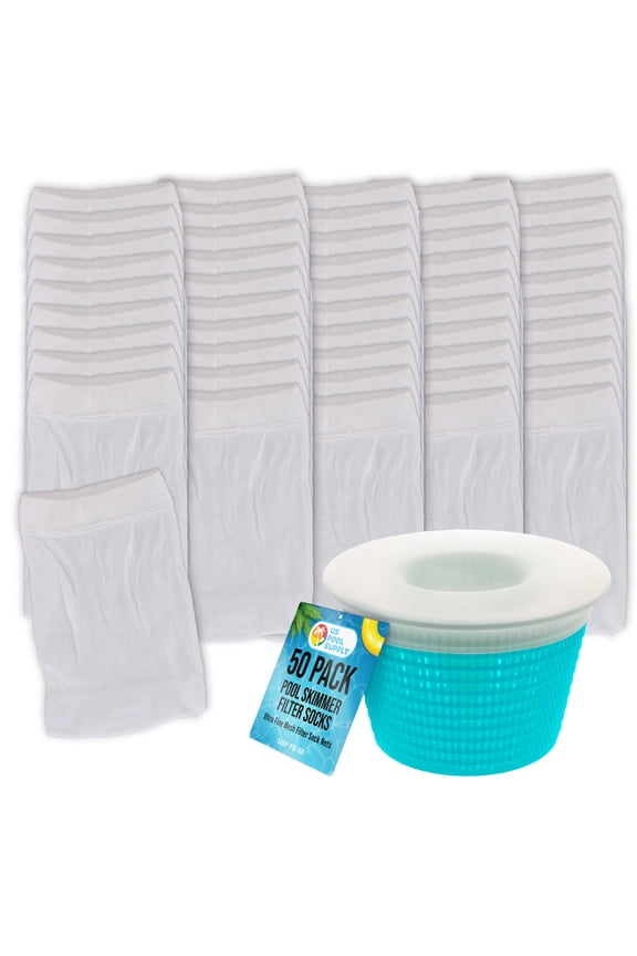 Pool Skimmer Filter Socks, Value Pack of 50 - Ultra Fine Mesh Filter Sock Nets for Skimmer Baskets - Skim Remove Leaves, Hair, Oil and Small Floating Debris