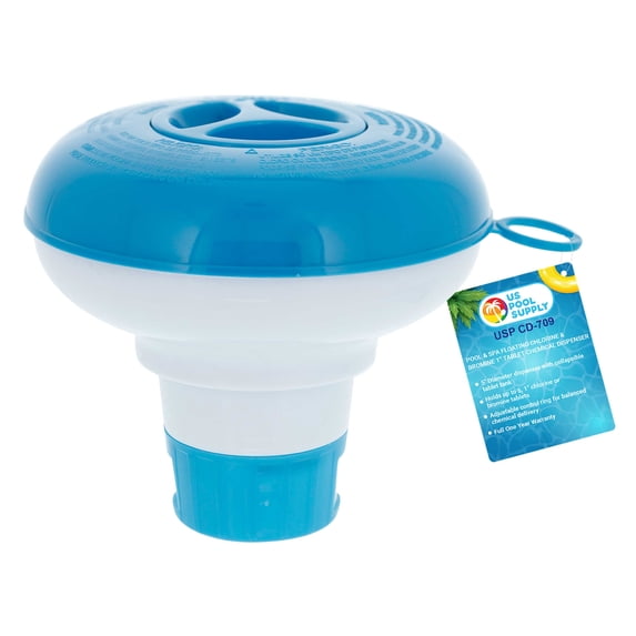 U.S. Pool Supply Pool & Spa Floating Chlorine & Bromine 1" Tablet Dispenser, 5" Diameter, Collapsible Floater