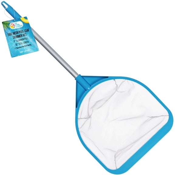 U.S. Pool Supply Pool and Spa Skimmer Net with Pole, 30" Long Handheld Fine Mesh Pool Skimmer Net - Hand Held Spa, Hot Tub, Pond Cleaning - 17" Pole Handle, Deep Leaf Netting, Scoop Skim Leaves