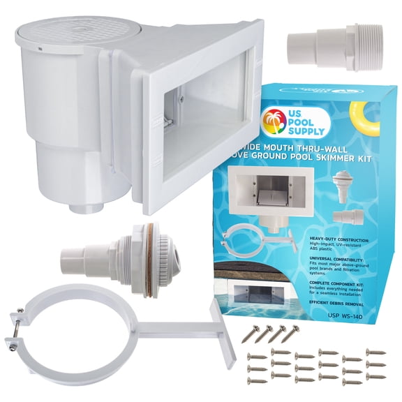 U.S. Pool Supply Wide Mouth Thru-Wall Above Ground Pool Skimmer Kit - ABS Construction, Universal Set, Return Fitting, Vacuum Plate, Leaf Basket - Replacement Compatible with SP1091WM Skimmer