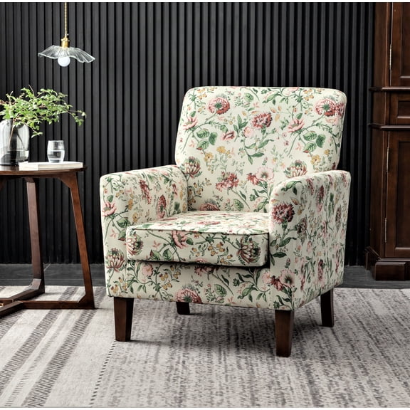 U S Pride Furniture Armchair - Multicolor Polyester Blend Accent Chair, Solid Birch Wood Frame, Tapered Legs, Foam Padded, Printed Pattern, Living Room/Office