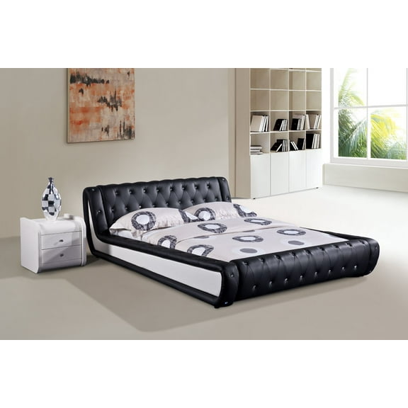 U.S. Pride Furniture Dorian Contemporary Button Tufted Faux Leather Platform Bed, Black/White, Multiple Sizes, B8045