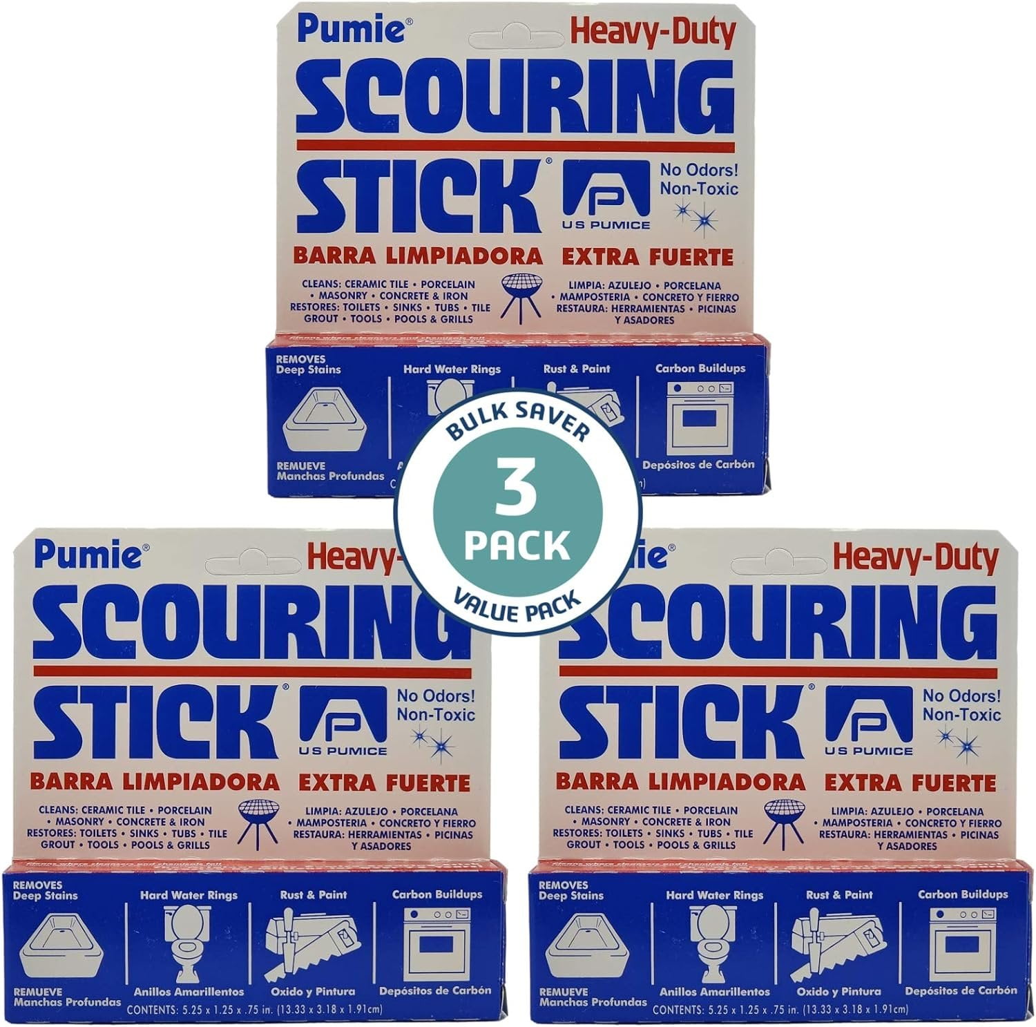 U.S. Pumice Heavy Duty Scouring Stick, 3 Pack,