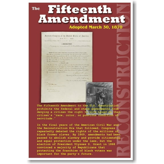 U.S. Reconstruction - 15th Amendment - Voting Rights - Civil War History Classroom Poster