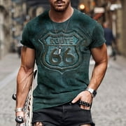 U.S. Route 66 Vintage T Shirt for Men Retro USA Flag Route 66 Sign Graphic Tshirt Summer Crew Neck Tops Tee Shirt
