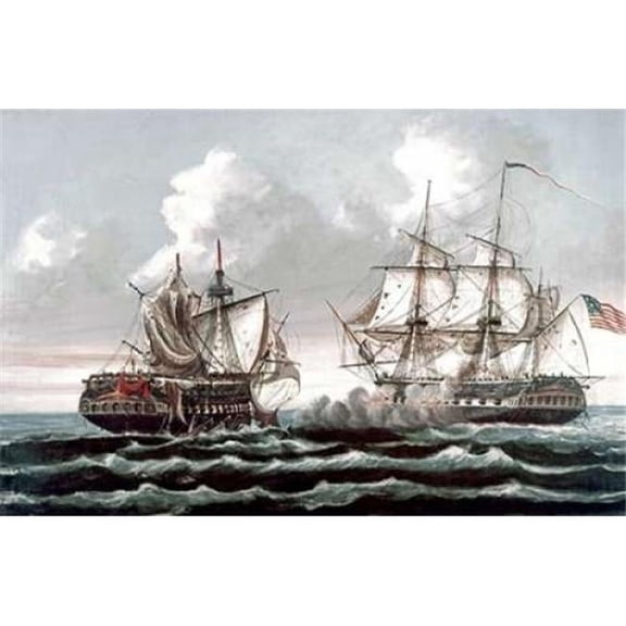 U.S.S. Constitution Defeating The British ShipGuerriere - War of 1812 Poster Print by Thomas Birch (12 x 18)