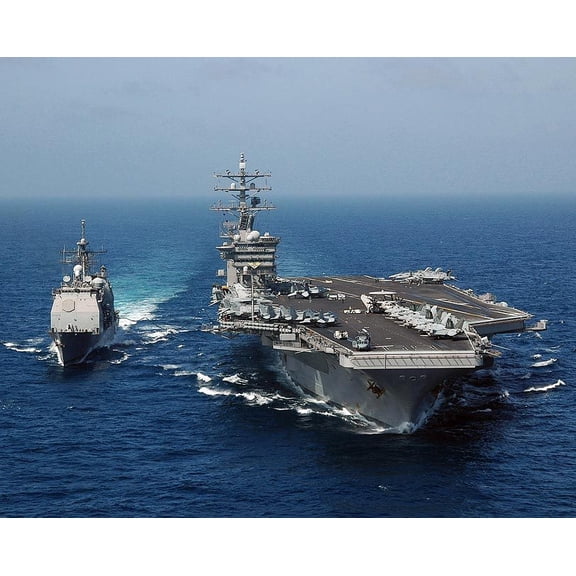 U.S.S. Dwight D. Eisenhower Fueling at Sea - Style B - 24x36 Inch Glossy Laminated Poster - Stunning Detail and Bold Colors