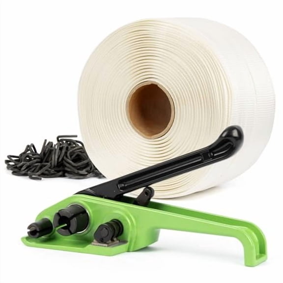 U.S. SOLID Banding Strapping Kit Pallet Packaging Tool, 3/4" x 985' Woven Cord, 200pcs Phosphated Metal Buckles, Heavy Duty Tensioner Kit