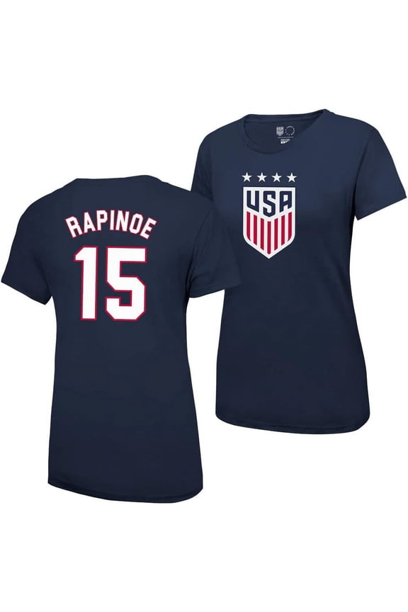 U.S. Soccer Official Licensed USWNT 4 Star Megan Rapinoe 15 Women's Navy T-Shirt - Navy