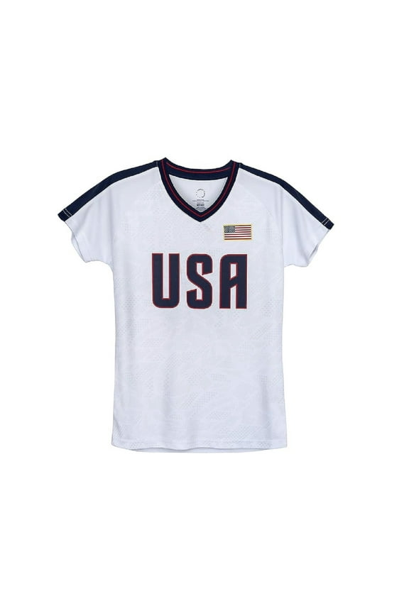 U.S. Soccer Official USWNT Player Poly Shirt Girls’ Youth USA Soccer Tee Top - White, Morgan, YXL