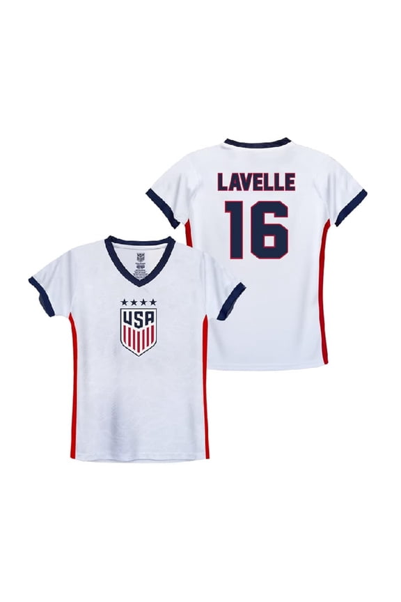 U.S. Soccer USWNT National Team 4 Star Champion Soccer Game Day Youth Poly Shirt, Lavelle 16 - YS