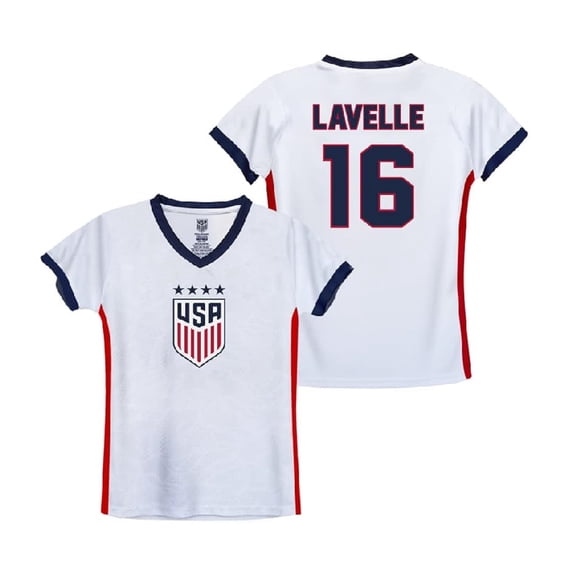 U.S. Soccer USWNT National Team 4 Star Champion Soccer Game Day Youth Poly Shirt, Lavelle 16 - YXL