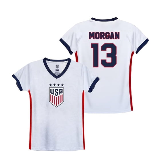 U.S. Soccer USWNT National Team 4 Star Champion Soccer Game Day Youth Poly Shirt, Morgan 13 - YM