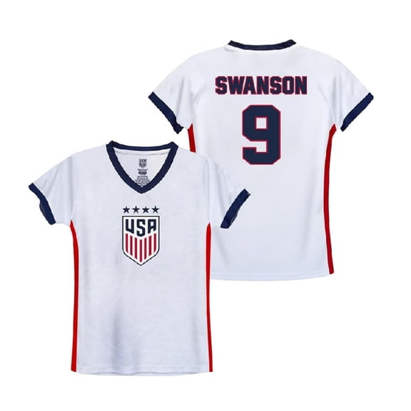 U.S. Soccer USWNT National Team 4 Star Champion Soccer Game Day Youth Poly Shirt, Swanson 9 - YXL